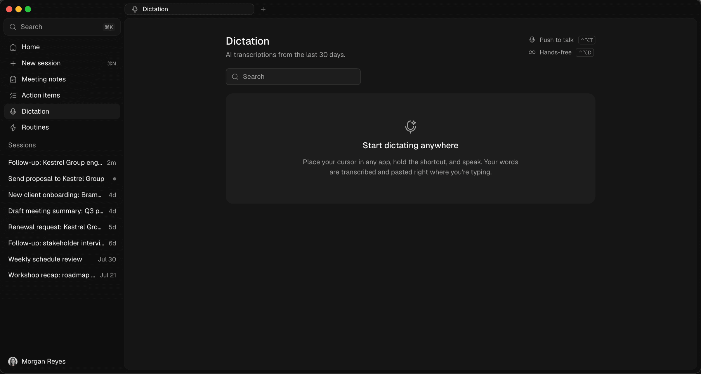 Optiq dictation turning speech into clean text inside another application